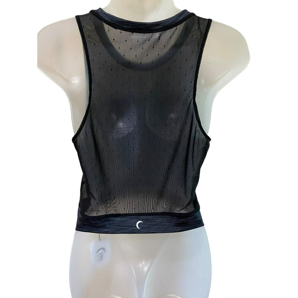 NWT ZYIA Active Women's Calm Luxe High Neck Mesh Tank Top Polka Dot Black Sz Lar - Picture 4 of 10